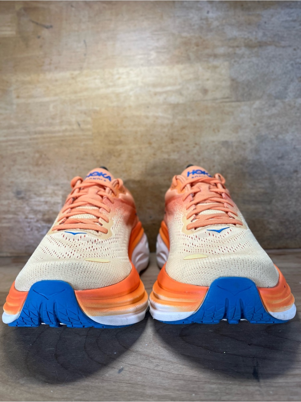Hoka One One Bondi 8 REFLECTIVE Mens Size 9 Running Shoes Sneakers Orange Blue - Picture 2 of 12
